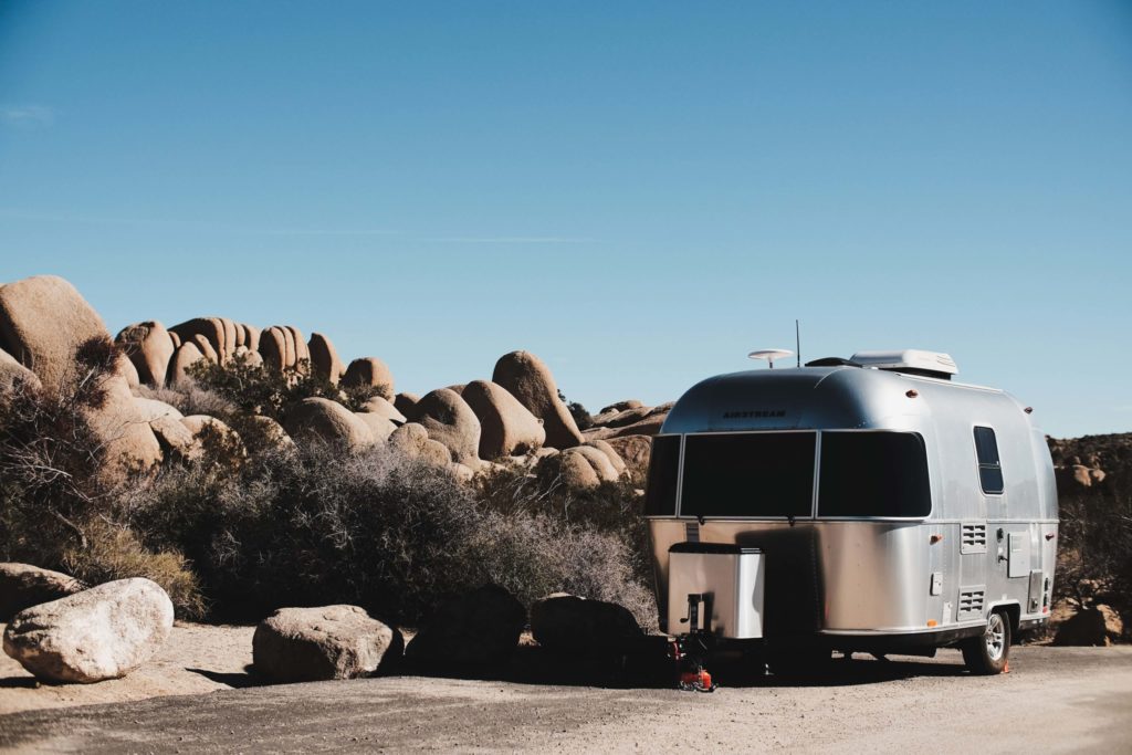 Camper trailer parked in the desert