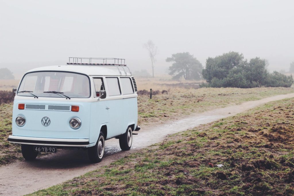 Van driving down the road